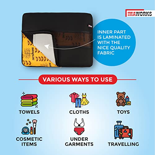 Image of IMAWORKS 4 Set Travel Organizer Pouch Packing Cubes Luggage Organiser Set Clothes Space Savers Bags (2 Large, 1 Medium and 1 Small Cube) Black, Laminated Fabric