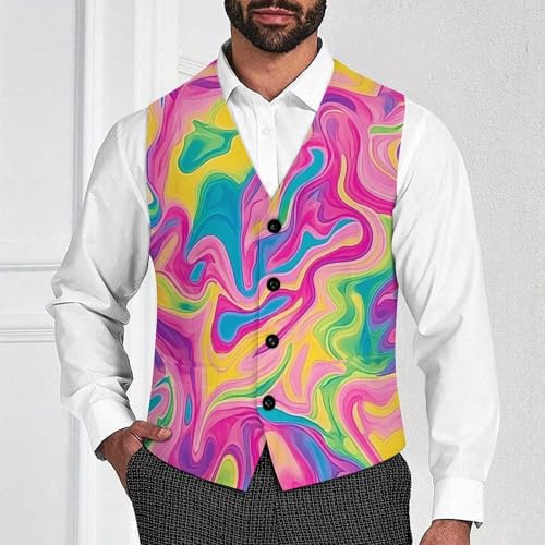 Art Psychedelic Colorful Men's Formal Suit Vest for Business Formal Or Casual Dress Waistcoat Wedding2
