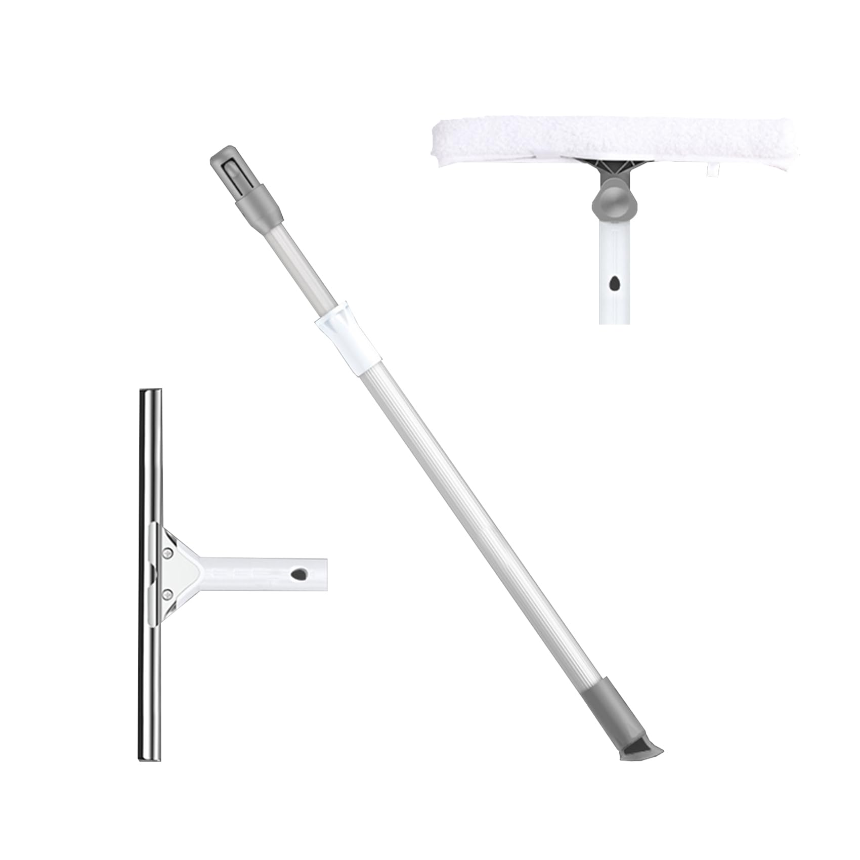 Escobillas De Goma 35cm, Kit de Limpieza de Cristal con Palo Telescópico 1.5m Limpiaventanas para Limpiar y Secar Vidrio Azulejos Ventanas Blanco