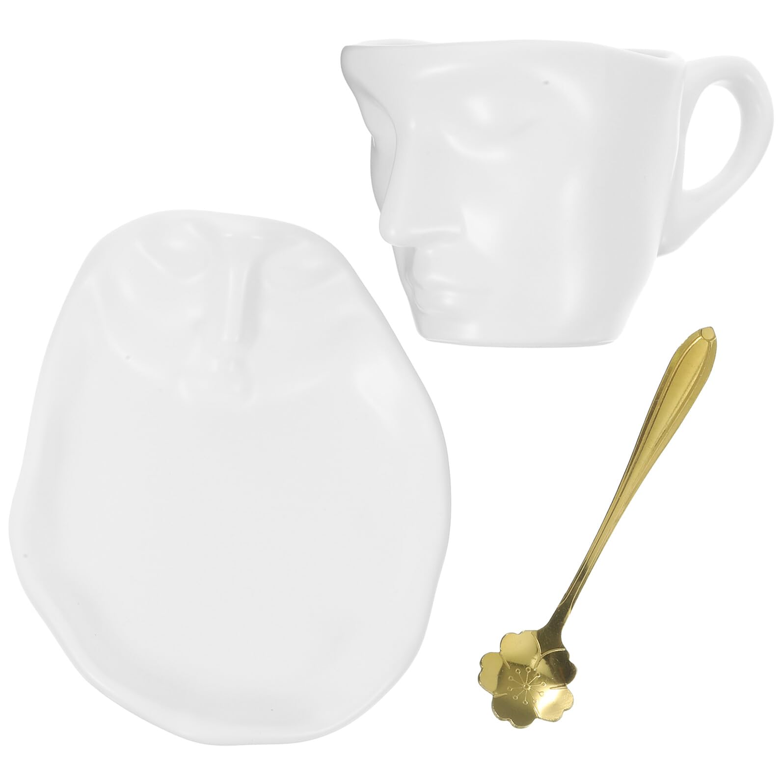 Tasse à Thé Céramique Soucoupe Visage Abstrait Blanc Mat Vaisselle Design Maison Bureau