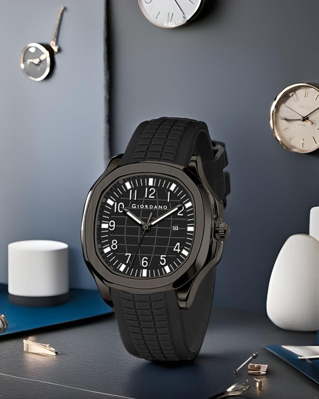 Image of GIORDANO Analog Watch for Men - Textured Dial, Stainless Steel Strap, Date Display, Quartz Movement, Water Resistant