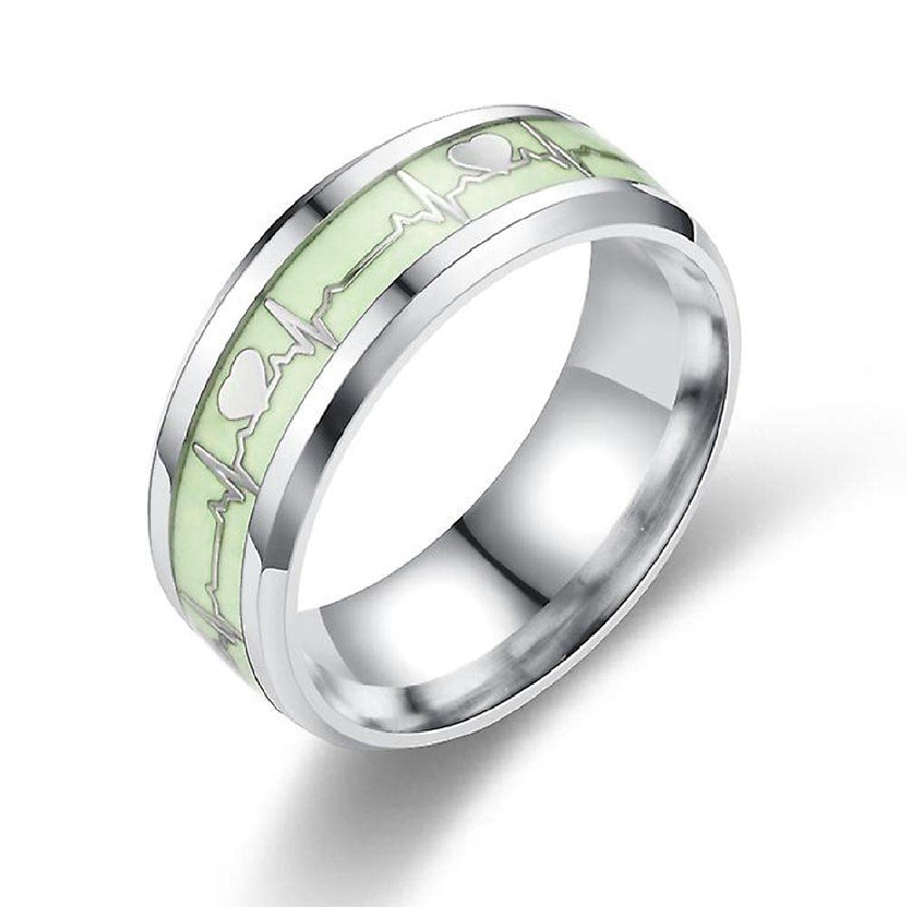 Glow in The Dark Silver Luminous ECG Heartbeat Stainless Steel Ring for Men & Women (Size 9)-image-4