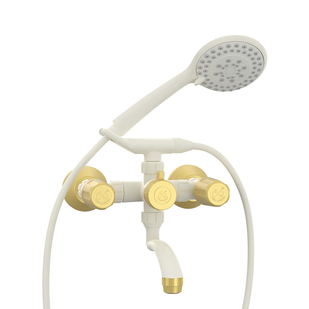 RN PTMT Superior Plastic Faucet 3 Way Wall Mixer Telephonic with Crutch Water Tap for Bathroom | Hot & Cold Water Wall Mixer with Hand Shower Connectivity Provision (Ivory-Bright-Gold-Dual)_RNSAF06A12 (B0CRR2Z2BY) Amazon Price History, Amazon Price Tracker