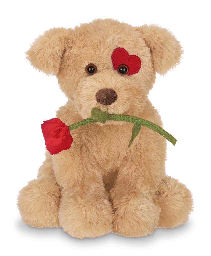 Bearington Conner Cuddlesmore Plush Stuffed Animal Puppy Dog with Rose, 11 inches