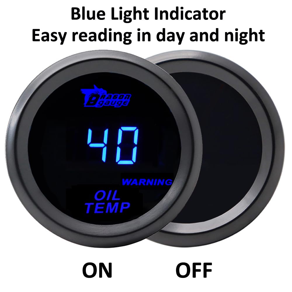 ETOPARS Universale Manometro Olio Temperatura 2 Pollici 52mm Digitale Indicatore Blu