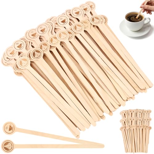 DLSHWXU 500 Pcs Wooden Coffee Stirrers, 6" Disposable Beverage Stir Sticks with Round Ends, Natural Wood Drink Mixers for Home, Cafe, Office Breakroom and Coffee Bar Accessories