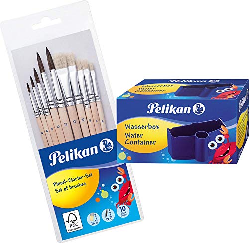 Pelikan Pinsel Starter-Set mit 5 Haar- und 5 Borstenpinseln (Haar- und Borstenpinsel, Pinsel + Wasserbox)