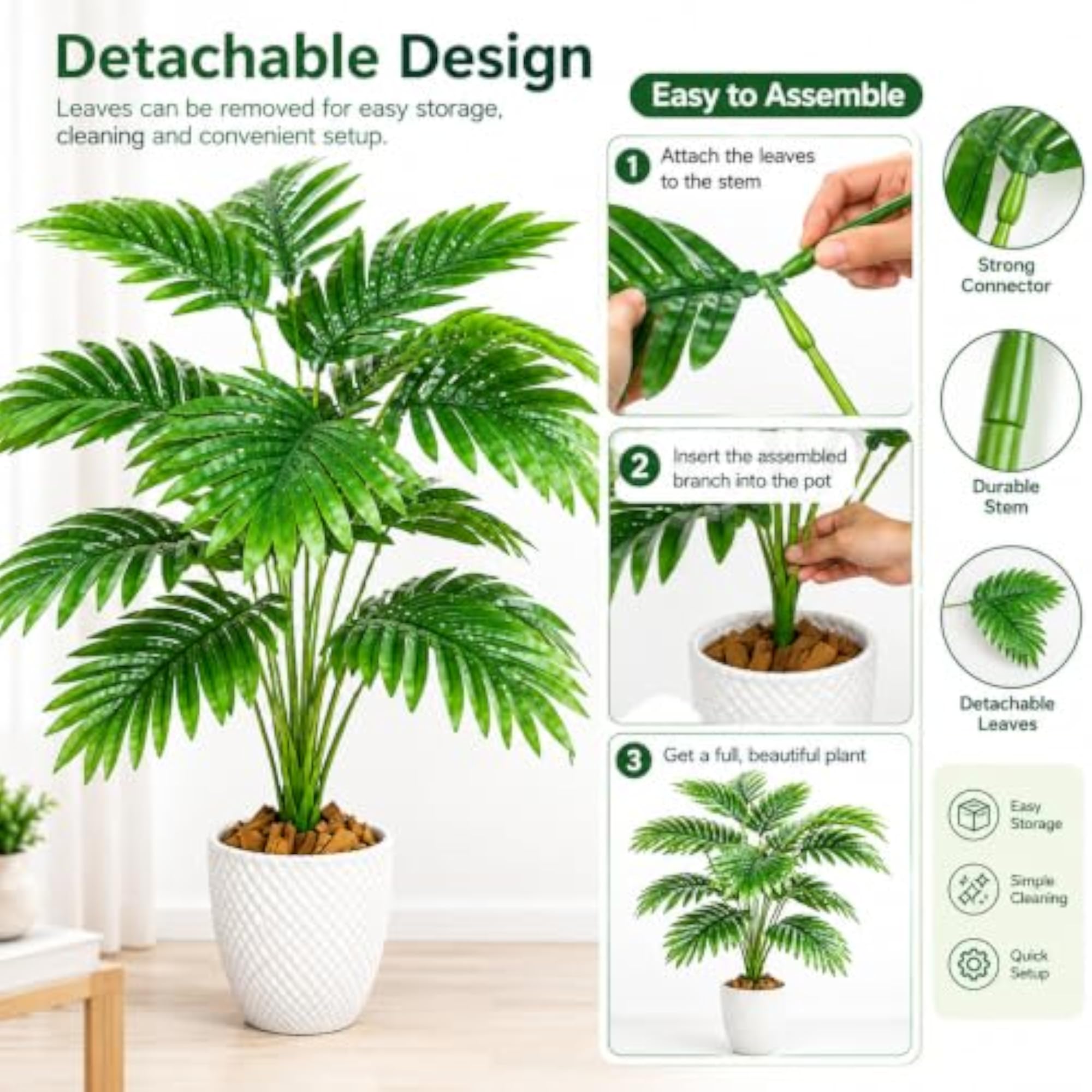 Detachable Artificial Palm Plant with White Pot