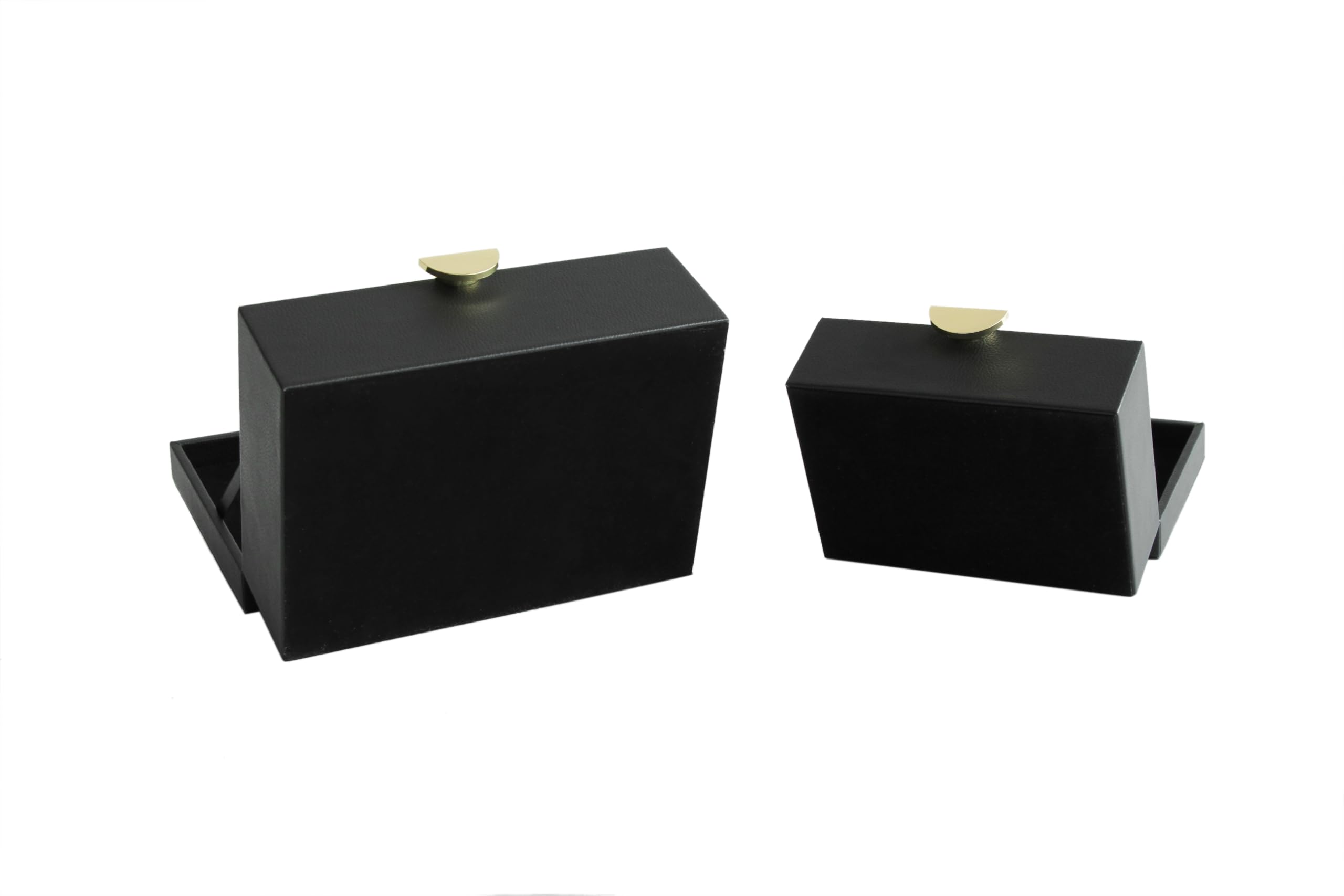HofferRuffer Schmuckkästchen 2er Set Schwarz, Schmuckbox aus Kunstleder mit Goldfarbenen Beschlägen, Schmuckkasten für Halsketten, Ringe, Armbänder, Uhren, Sonnenbrillen und Wertsachen