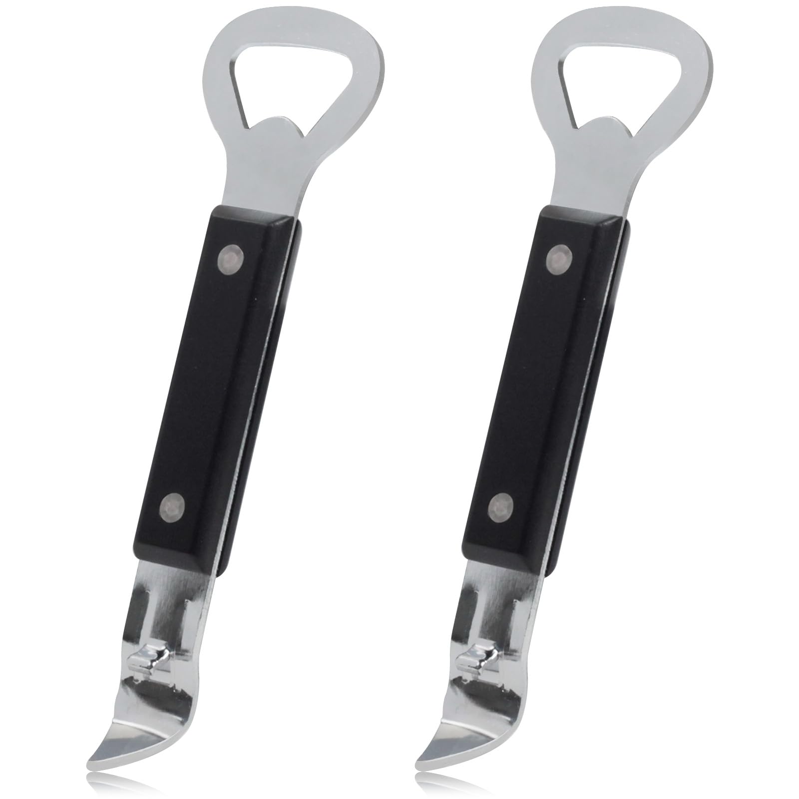 2 apriscatole per lattine, apribottiglie, doppio uso, manuale, in acciaio inox, con manico in plastica, resistente, compatto, lavabile in lavastoviglie, ideale per campeggio, cucina e viaggi