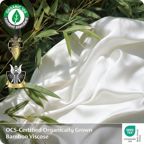Image of Bedsure 100% Organically Grown Bamboo Viscose California King Sheet Sets | Cooling Bedsheets for Hot Sleepers | Luxury Silky Soft | 18 inch Deep Pocket with Corner Straps | Oeko-Tex Certified [White]