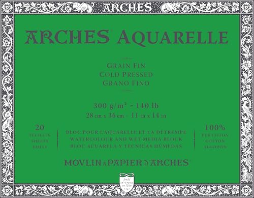 Image of Arches Watercolour Paper Blocks | Cold Pressed Natural White | for Watercolor, Acrylic Painting, Gouache and Poster Color Painting | 300 GSM, 28 x 36 cm- 20 Sheets