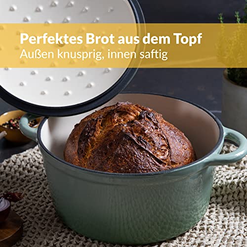 Chefarone Gusseisen Topf 24 cm 3,5 L Emailliert Cocotte Bräter - Grün – Ansicht 5
