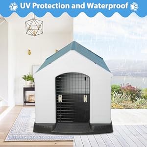 Outdoor large dog house with roof durable waterproof plastic dog house for medium large sized dogs puppy kennel plastic outside pet crate with gate for all weather45 h   cucciolini doodles