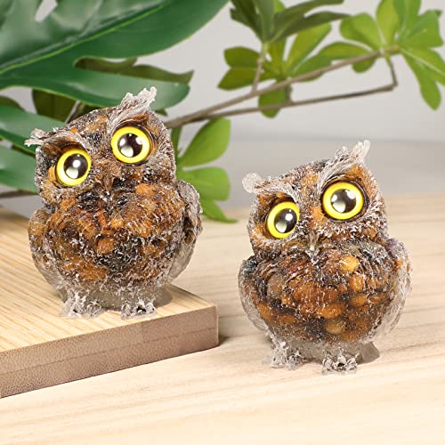 Nupuyai 2.4" Tiger's Eye Owl Bird Carved Crystal Animal Statue Ornament, Resin Chip Stones Pocket Figurine Energy Healing Home Office Decor - Image 4