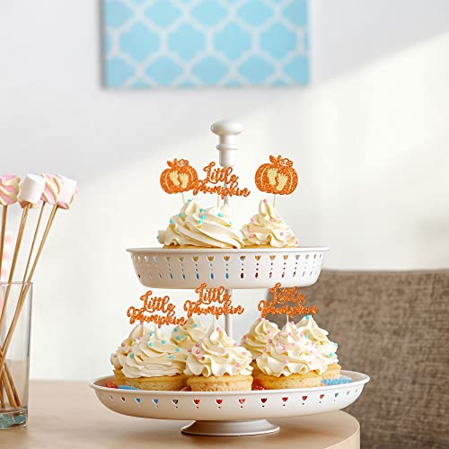 Ephlyn EPH-2022-062-2 24Pcs Little Pumpkin Cupcake Toppers Glitter Pumpkin Cupcake Picks Little Pumpkin Baby Shower Decorations Fall Harvest Theme Baby Shower Kids Birthday Party Supplies thumb #3