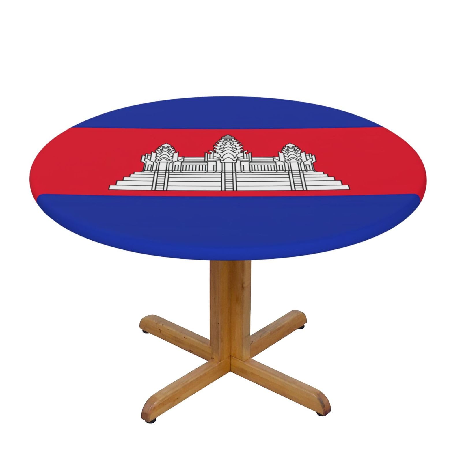 PPHGUT Cambodia Flag Print Round Tablecloth Family Table Cover Kitchen Wedding Party Everyday Outdoor