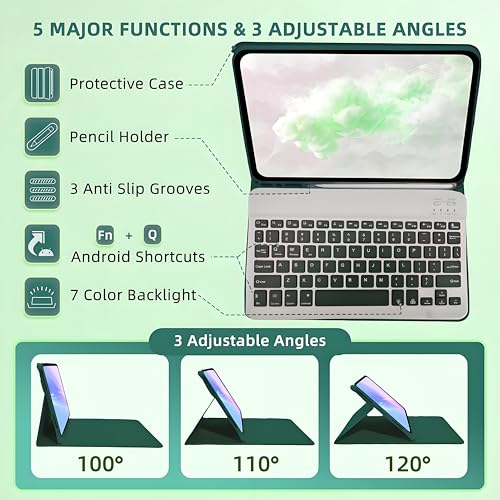 Bxomteng Keyboard Case for Amzaon Fire HD 10/10+ Plus (11/13th Generation) Case with Keyboard Mouse - 7 Colors Backlit Keyboard Protective Case, Dark Green by Bxomteng - Image 3