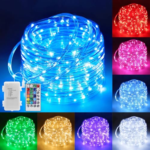 echosari 53Ft Rope Lights Outdoor Battery Operated 160 LED Rope String Lights Colors Changing with Remote Timer Waterproof Rope Lights for Patio Garden Camping Decoration