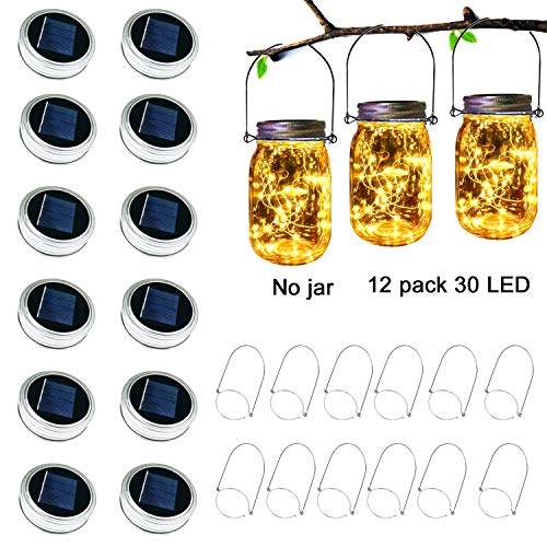 Upgraded Solar Mason Jar Lid Light,Multicolor 30Led Light String Fairy Firefly Jar Lid Light (3 Colors)Including 12 Hangers(Excluding Jars)Best For Mason Jars Terrace Garden Decoration #TOP1