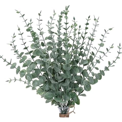 CEWOR 24pcs Eucalyptus Stems Artificial Eucalyptus Leaves Fake Greenery Branches Fake Flowers for Wedding Centerpiece Spring Easter Farmhouse Home Decoration Cover
