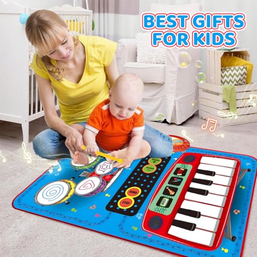 Image of PATPAT 8 Instrument Piano Keyboard Musical Mat for Kids 1-6 Years, 8 Sounds and 6 Modes Foldable Baby Drum Mat Educational Music Play Mat Toy Gift for Boys and Girls 90*70 CM