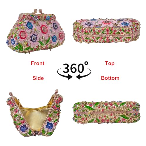 Image of Fancy Vintage Flower Rhinestone Clutch Multicolor Floral Crystal Evening Bag Purse Wedding Cocktail Bag