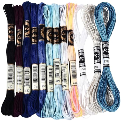 Image of 12 Skeins 105 Yards 6 Ply Embroidery Floss Blue Gradient Friendship Bracelet Variegated String Cord Mixed Color Cross Stitch Gradient Yarn Thread Set for Sewing Making Jewelry DIY Crafts