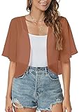 Women Bolero Shrugs Sheer Short Jackets Open Front Chiffon Cropped Cardigan for Dresses (Caramel Brown,2XL)