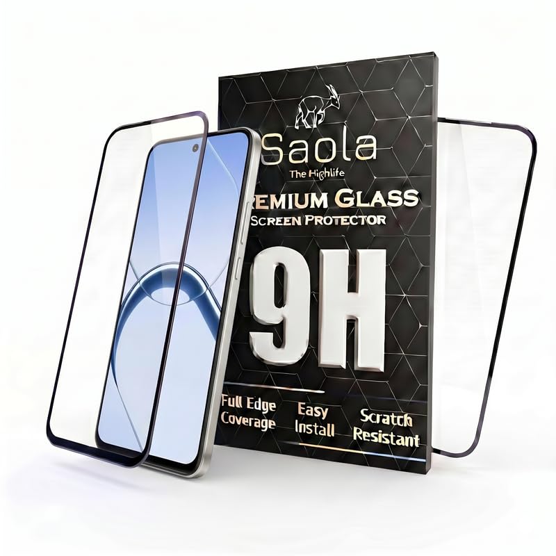 Image of Saola HD+ Oleophobic Tempered Glass For Realme 16 5G (Pack Of 2) with Hassle-less Installation Kit. Full screen Coverage. 6.57 inch