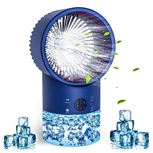 Portable Air Conditioner Fan, Personal Air Cooler Mini with Timing, 7 Colors Light, 3 Speeds Quiet Air Humidifier, for Room, Home, Office (Dark Blue)