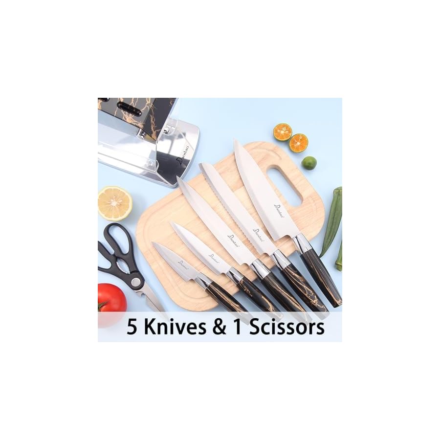 Kitchen-Knife-Set7-Piece-Sharp-Stainless-Steel-Knife-Set-with-Black-Grain-Acrylic-Patchwork-Transparent-Knife-Holderwith-Built-in-SharpenerChef-Knife-Dishwasher-Safe Kitchen Knife Set,7-Piece Sharp Stainless Steel Knife Set with Black Grain Acrylic Patchwork Transparent Knife Holder,with Built-in Sharpener,Chef Knife, Dishwasher Safe