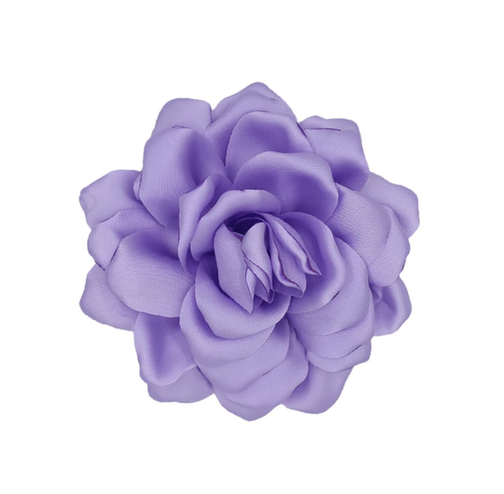 Large Camellia Satin Fabric Flower Brooch Pins Hairpin for Women,ladies. (Light purple)