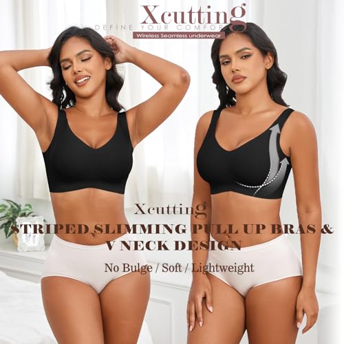 Image of Xcutting Plus Size Bras for Women No Underwire Full Coverage Everyday Bras | wireless,support lift,sagging breast bras for older women large breast,padded seamless,wide strap,sleep t shirt,comfortable