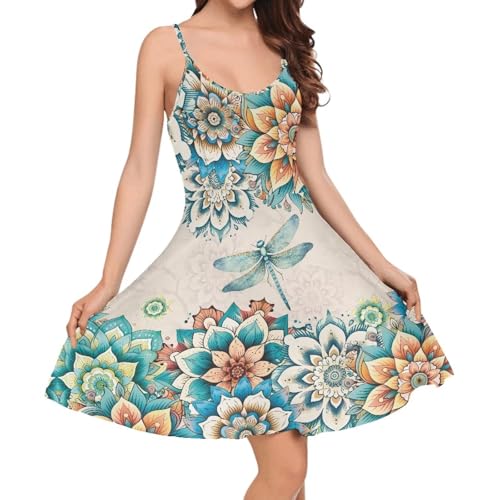 Image of Cozeyat Women Girls Summer Sleeveless Dress Casual Swing Beach Cover Up Knee Length Dresses,Large Size XS-4XL