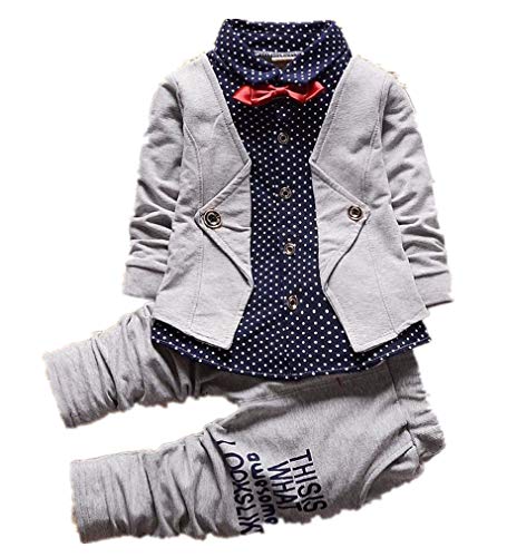 2pcs Baby Boy Dress Clothes Toddler Outfits Infant Tuxedo Formal Suits Set Shirt + Pants (Grey, 3-4 Years)