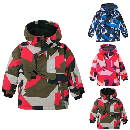 Kids Fleece Lined Thicken Windbreaker Lightweight Waterproof Hooded Jacket Boys Girls Winter Outwear Snow Raincoat