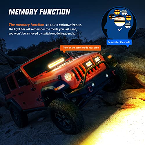 Image of Nilight 20inch Amber White Strobe 6 Modes 420W LED Light Bar | Constant /Flash 6 Modes Memory Wiring Harness Kit, Spot-Flood Combo Beam Auxiliary Lights Fit Truck Car ATV Jeep