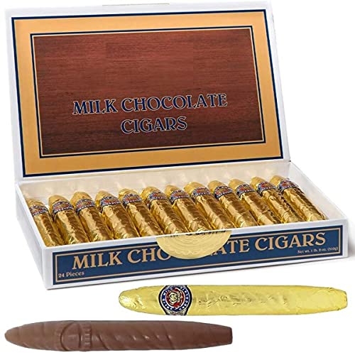 Gold Chocolate Cigars in a Fancy Cigar Box of 24 - Solid Premium Milk Chocolate Cigars