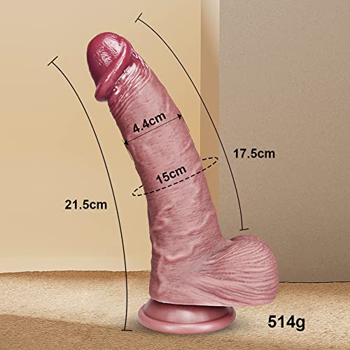 Sexspielzeug für Frauen 21.5CM dildo mit saugnapf 100% realistischer didloschwanz, Körper-sicheres Material silikon dildo Weiche lebensee fettdicke G Punktstimulator mit gebogener Welle und Kugeln – Bild 7