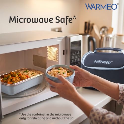 Image of WARMEO Micro Meal Microwave Safe Lunch Box | 1 Rectangular Container 600ml + 2 Round Container 350ml Each | BPA Free I Stylish Durable Jacket I Ideal for Office,School,Outdoor, Picnic,Blue