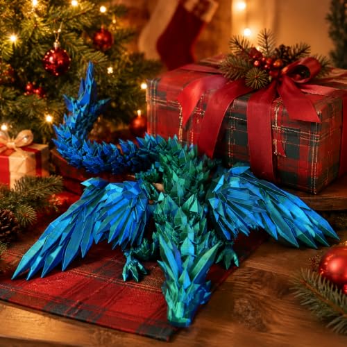 Image of 3D Printed Dragon - 18 inch Flying Flexible Dragon with Wings, Articulated Winged Crystal Fidget Toy, Home Decor, Birthday Gift, Desk Pet(Green Mix Blue) | Articulated Winged Crystal Fidget Toy, Home Decor, Birthday Gift, Desk Pet(Green Mix Blue)