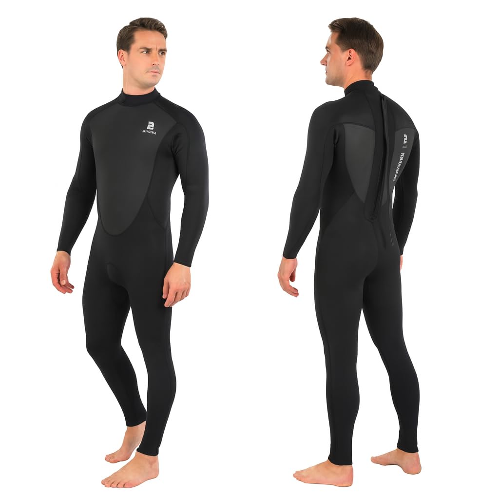 Matai Wetsuits Mens 3/2mm Neoprene Super Stretch Back Zip Full Length Wetsuit for Surfing Swimming SUP Canoe Kayak Sailing Windsurfing (ML, All Black) โ image 1