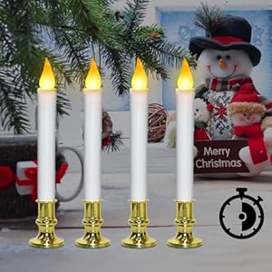 Battery Operated Window Candles with Timer, Led Flameless Candles with Realistic Flickering Flame Effect for Christmas, Seasonal or Everyday Decor - 4 Pack Battery Operated Window Candles with Timer Led Flameless Candles with Realistic Flickering Flame Effect for Christmas Seasonal or Everyday Decor 4 Pack