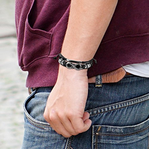 Oidea Leather Braided Cz Endless Love Infinity Link Bracelets For Men Women,Black White #TOP1