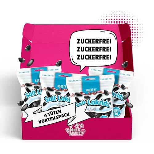Nordthy Regaliz Salado Duro Sin Azúcar 4 x 65g (260g) – Originales Dulces Daneses sin Azúcar – Low Calorie/Regaliz Salado Bajo en Calorías – Snack Saludable & Dulces para Diabéticos