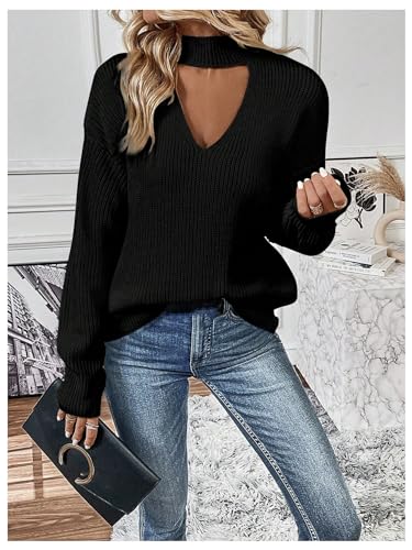 GORGLITTER Women's Cut Out Oversized Lighweight Sweater V Neck Long Sleeve Sexy Trendy 2025 Fall Pullover Tops3