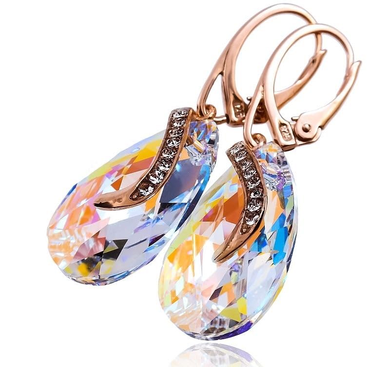 Boucles d'oreilles argent 925 bleues ARANDE plaquées or rose parfaites pour vos soirées chic