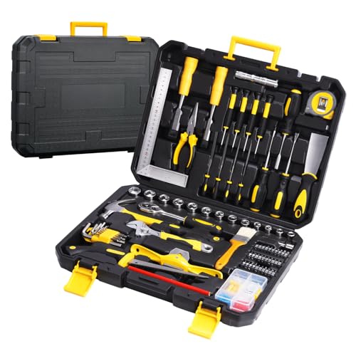 Home Tool Kit Complete Tool Set - 138 Piece DIY Tools Hand Toolbox Sets, for Household Repairs and Auto Maintenance, with Hammer Pliers and Screwdrivers