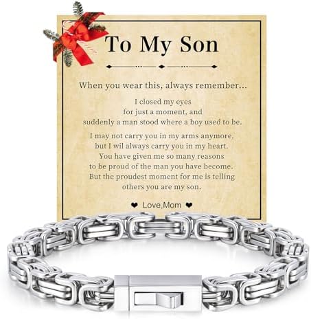 To My Son/Man/Husband Bracelet: 6.2mm Width 7.8/8.6/9.4''Stainless Steel Link Bracelets Gifts,Men's Byzantine Handchain Jewelry,Birthday,Christmas,Thanksgiving Present for Him,Boyfriend,Gift Card&Box